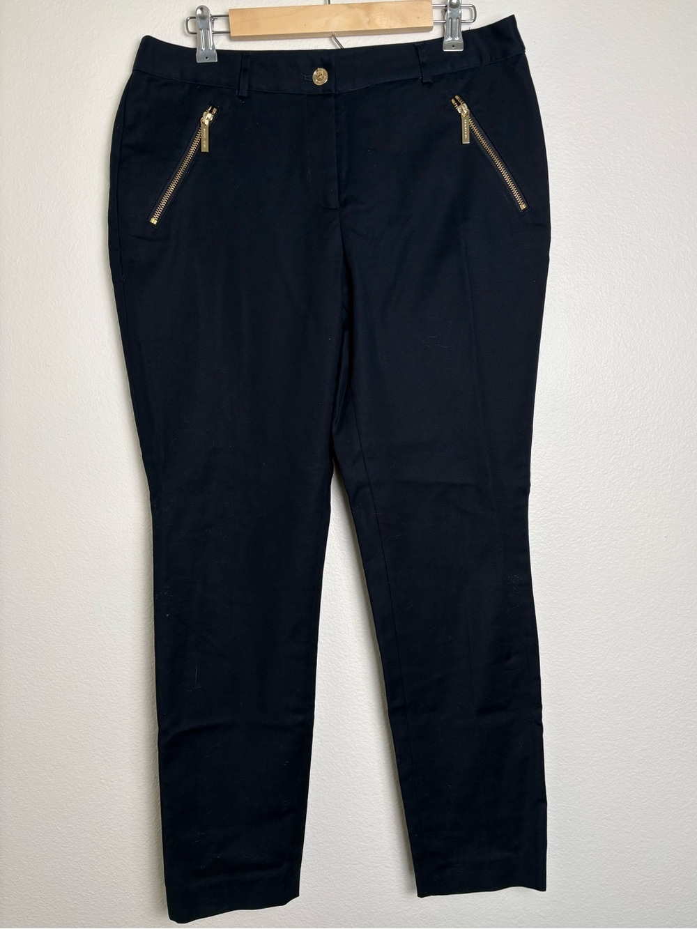 Michael Kors Navy Business Casual Pants with Gold Zipper Accents Size 8